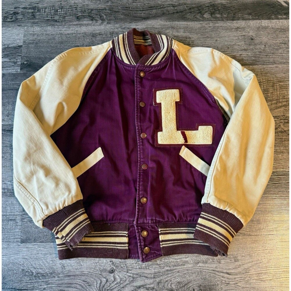 Vintage Butwin Varsity Letterman Jacket Burgundy Cream Chenille L Small 60s 70s